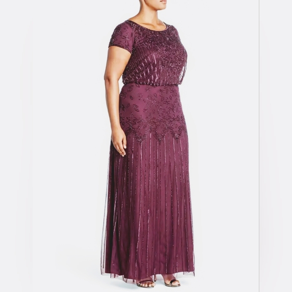 NWT, Adriana Papell, Cassis Colored, Simmering Beaded, Blouson Gown, Size 18W - Picture 12 of 14